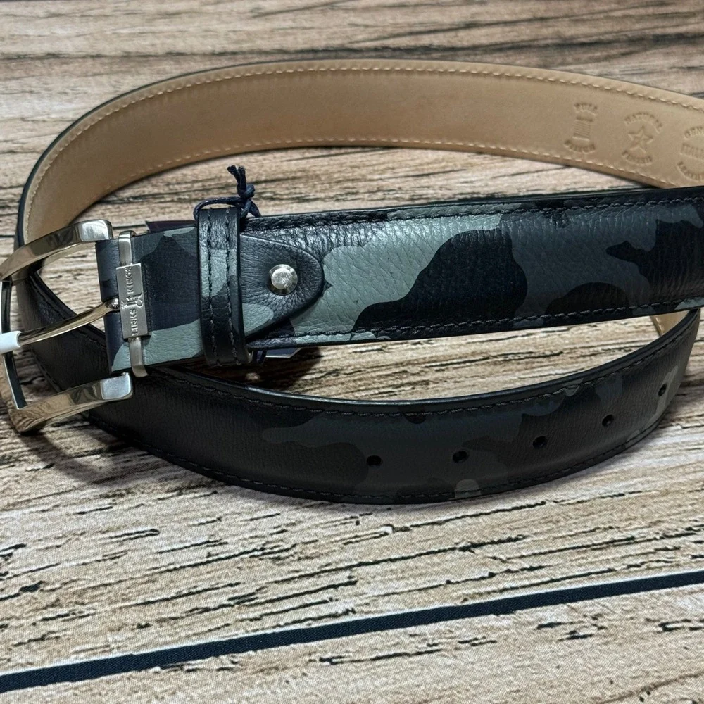 Links & Kings Belt Mens 40 Black Gray Camo Italian Leather Golf Handcrafted USA